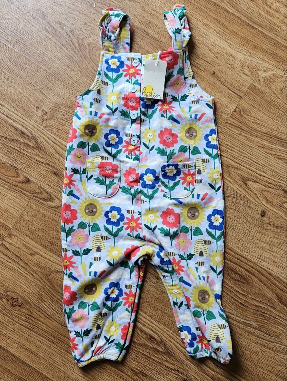Baby Boden Multi Happy Flowers Overalls Nwt 12-18 MO